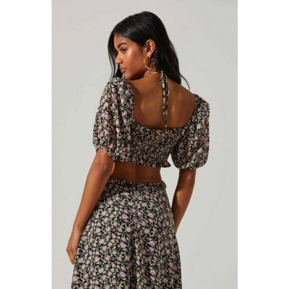 💕ASTR💕 Floral Ruffle Cutout Midi Dress ~ Black Lilac Ditsy Medium M NWT - Picture 5 of 16